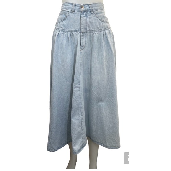 Candie’s Dresses & Skirts - Vintage 80s Candie's Denim Skirt High Waist Midi Light Wash Waist 26" SEE FLAWS